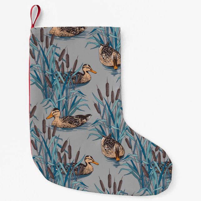 seamless black tree with colourful flower pattern small christmas stocking (Front)