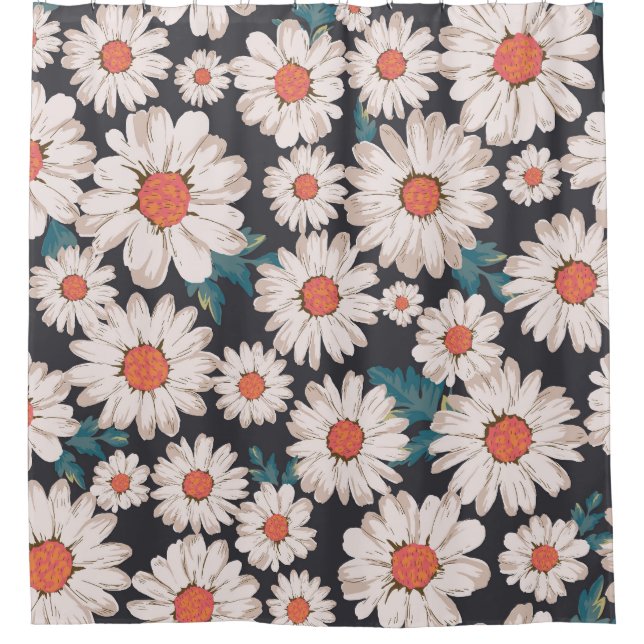 Seamless Blossom Daisy Flower Pattern Shower Curtain (Front)