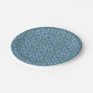 Seamless blue and green floral pattern  paper plate