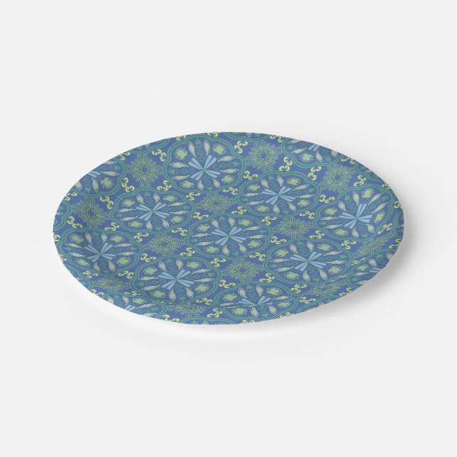 Seamless blue and green floral pattern  paper plate (Angled)