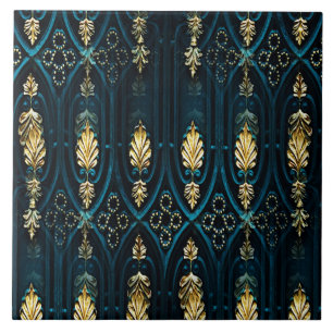 Seamless Blue Gold Ceramic Tile