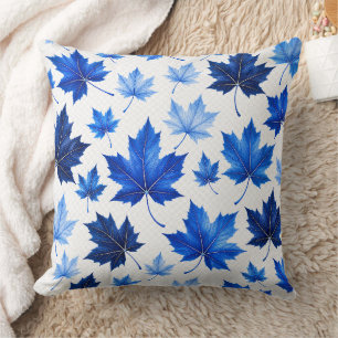 Seamless Blue Maple Leaves Pattern - High Resoluti Cushion