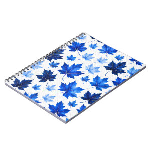 Seamless Blue Maple Leaves Pattern - High Resoluti Notebook