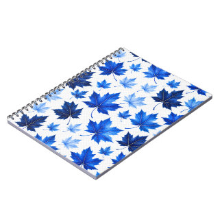 Seamless Blue Maple Leaves Pattern - High Resoluti Notebook