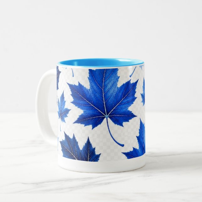 Seamless Blue Maple Leaves Pattern - High Resoluti Two-Tone Coffee Mug (Front Left)