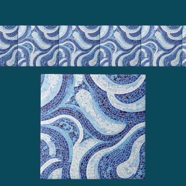 Seamless Blue Mosaic Wave Abstract Pattern Tile (Creator Uploaded)