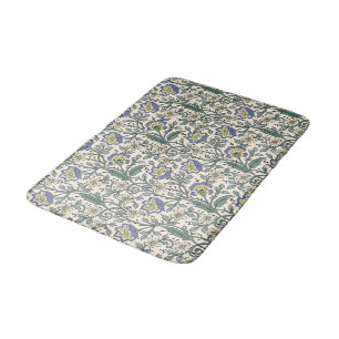 Seamless blue, yellow, and white floral pattern  bath mat