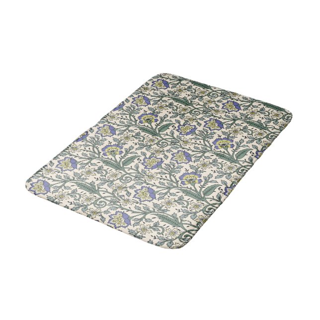 Seamless blue, yellow, and white floral pattern  bath mat (Angled)