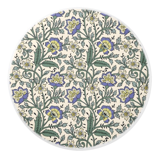 Seamless blue, yellow, and white floral pattern  ceramic knob (Front)