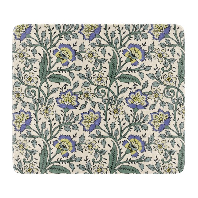 Seamless blue, yellow, and white floral pattern  cutting board (Front)