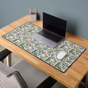 Seamless blue, yellow, and white floral pattern desk mat