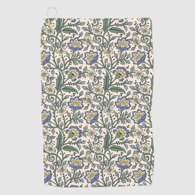 Seamless blue, yellow, and white floral pattern  golf towel (Front)