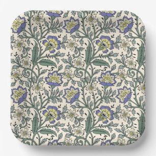 Seamless blue, yellow, and white floral pattern  paper plate