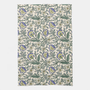 Seamless blue, yellow, and white floral pattern tea towel