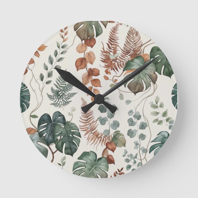 Seamless boho botanical pattern Flowers  Round Clock (Front)