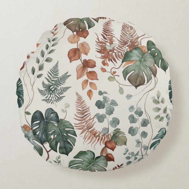 Seamless boho botanical pattern Flowers  Round Cushion (Front)