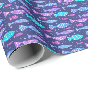 Seamless boho flat pattern with doodle fishes wrapping paper