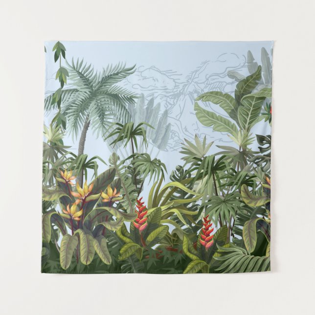 Seamless border with jungle trees and flowers. Vin Tapestry (Front)