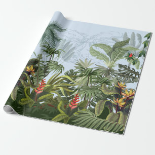 Seamless border with jungle trees and flowers. Vin Wrapping Paper