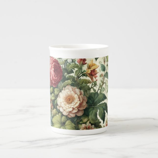 Seamless Botanical Floral Pattern Bone China Mug (Front)