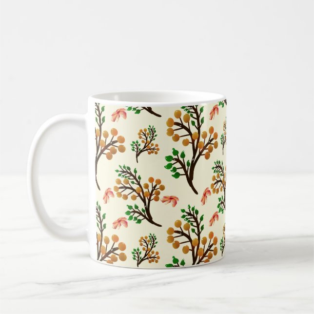 Seamless botanical pattern with cute fruit branch  coffee mug (Left)