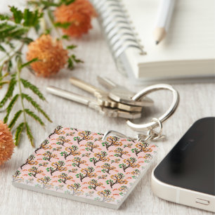 Seamless botanical pattern with cute fruit branch key ring