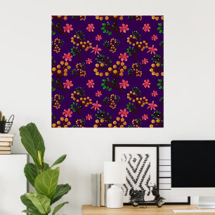 Seamless botanical pattern with cute fruit branch  poster