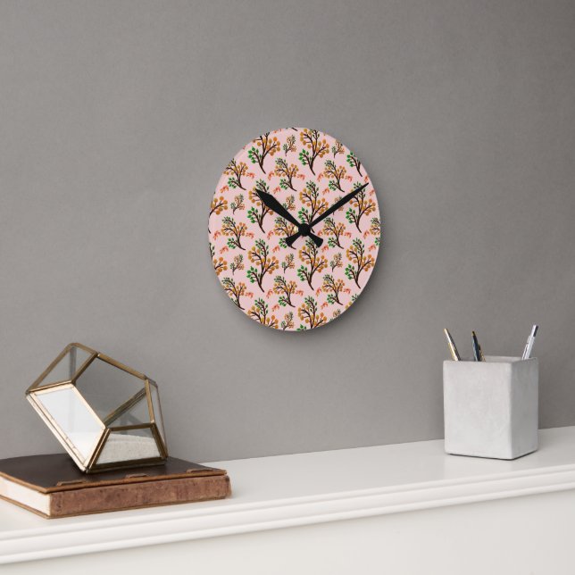 Seamless botanical pattern with cute fruit branch  round clock (Office)