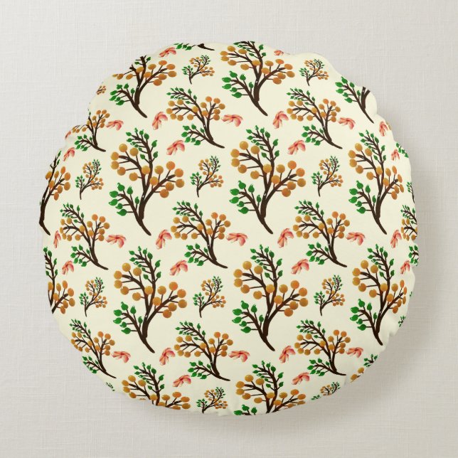 Seamless botanical pattern with cute fruit branch  round cushion (Front)
