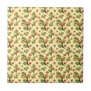 Seamless botanical pattern with cute fruit branch tile