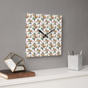 Seamless Botanical Pattern with Flowers   Cute Nat Square Wall Clock