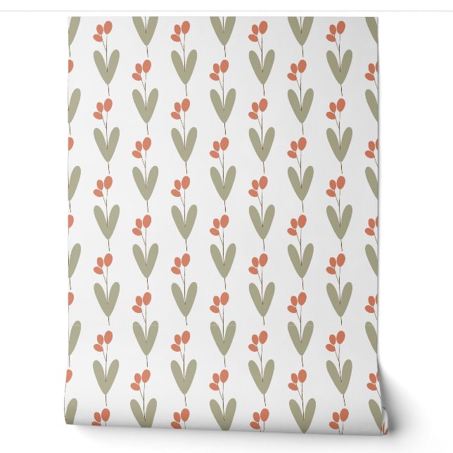 seamless botanical pattern with plants on white ba wallpaper (Unrolling)