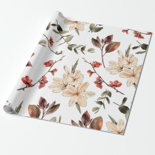 Seamless botanical pattern with white backgroundpa wrapping paper