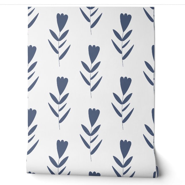 seamless botanical  simple pattern  with dark blue wallpaper (Unrolling)