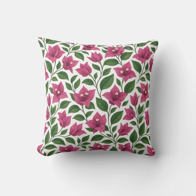 Seamless Bougainvillea Floral Pattern Cushion (Front)