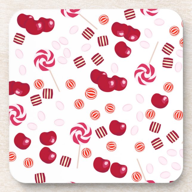 Seamless bright Cherry berry candy lollipops sweet Coaster (Front)