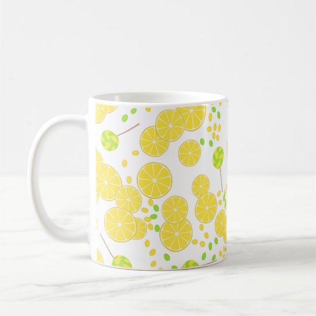 Seamless bright lemon slices candy lollipops sweet coffee mug (Left)