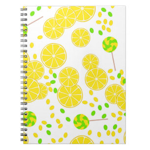 Seamless bright lemon slices candy lollipops sweet notebook
