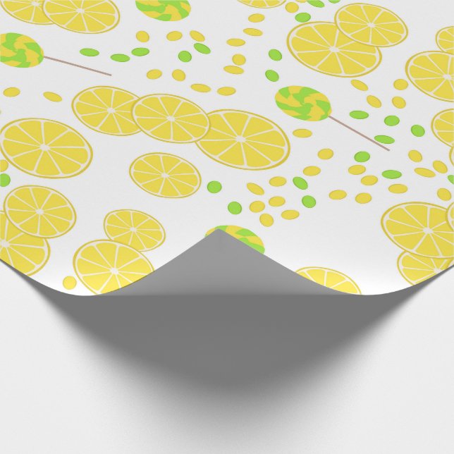 Seamless bright lemon slices candy lollipops sweet wrapping paper (Corner)