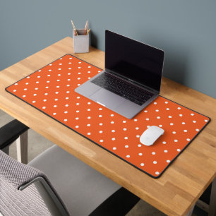 Seamless bright orange background polka dot desk mat