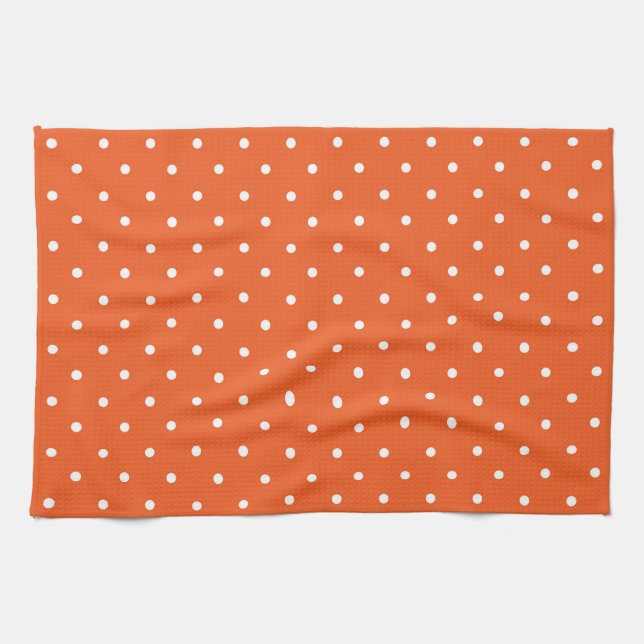 Seamless  bright orange background polka dot tea towel (Horizontal)