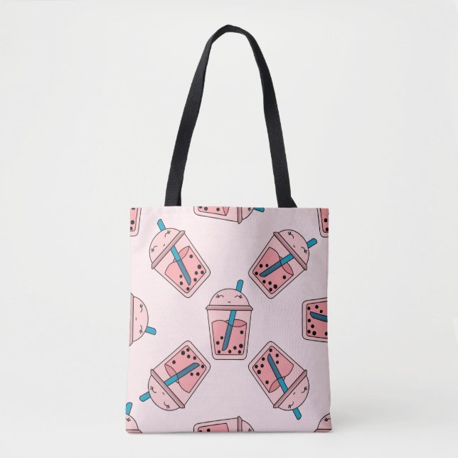 Seamless bright pattern bubble tea fruit summer dr tote bag (Front)