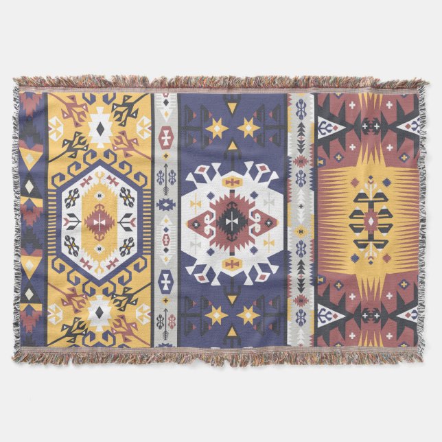 Seamless bright pattern in tribal style throw blanket (Front)