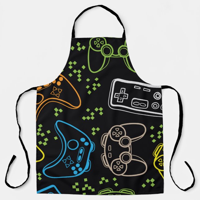 Seamless bright pattern with joysticks. gaming coo apron (Front)