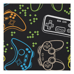 Seamless bright pattern with joysticks. gaming coo faux canvas print