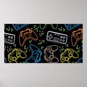 Seamless bright pattern with joysticks. gaming coo poster