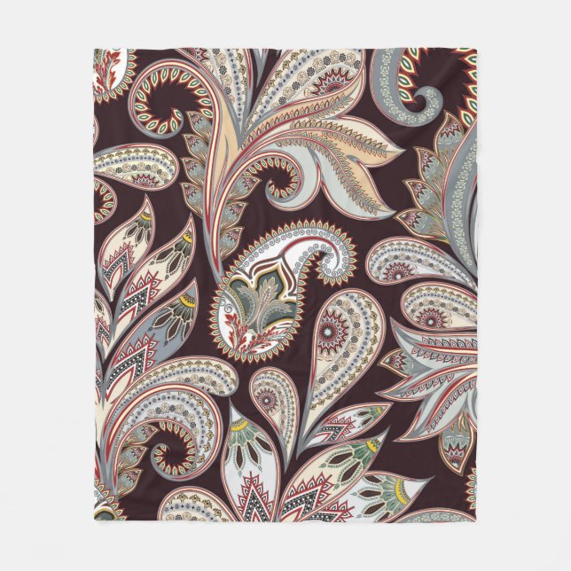 Seamless bright pattern with ornate paisley fleece blanket (Front)