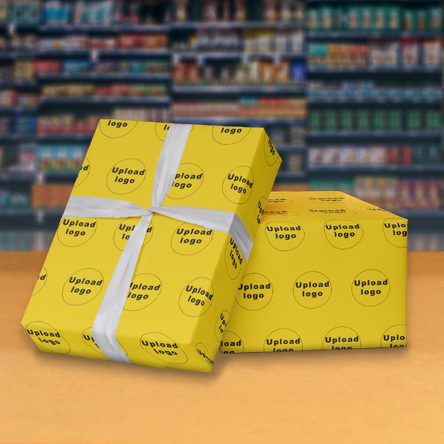 Seamless Business Logo Yellow Wrapping Paper (Seamless pattern of your business logo on yellow wrapping paper.)