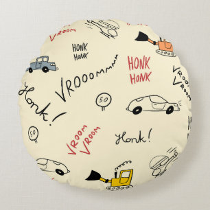 Seamless Car Drawings: Kids Bedsheet Round Cushion