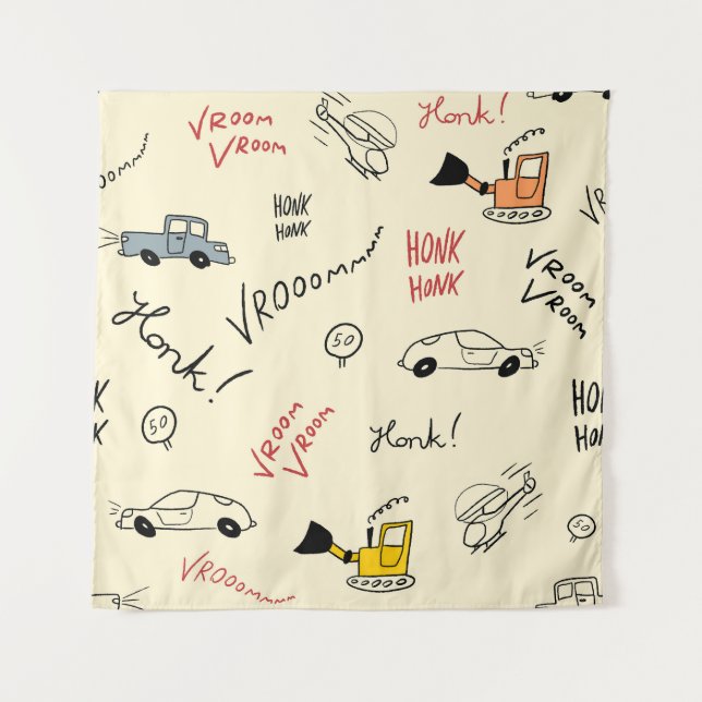 Seamless Car Drawings: Kids Bedsheet Tapestry (Front)